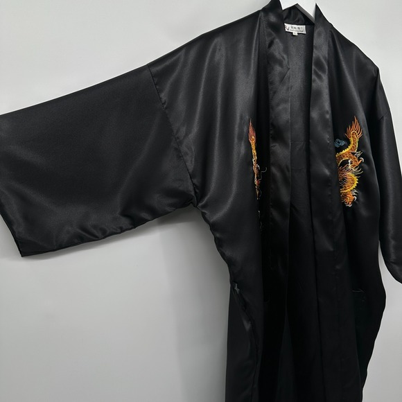 Vintage Uahong Mei Asian Satin Kimono Robe Size XL No Belt Embroidered Dragon - Picture 6 of 13